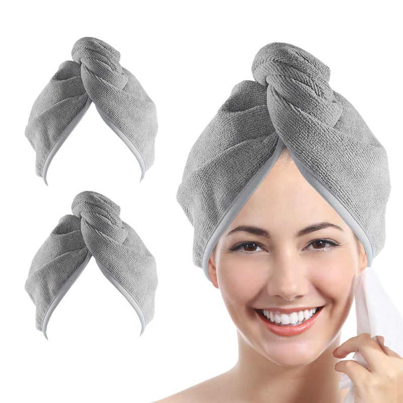 YoulerTex Microfiber Hair Towel Hair Wrap: 2 Pack 10X26 Hair Dryer Towels for Women Absorbent Turban Twist Drying Shower Cap Curly Hair Products for Hair Care Hair Accessories (02 Gray) - Image 1